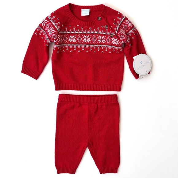 Edgehill Collection Nwt Red Knit Sweater Pants Fair Isle Holiday Snowflake NB - Picture 1 of 5
